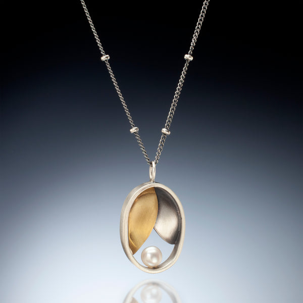 Mixed Metal Oval Leaf Necklace - Kinzig Design Studios
