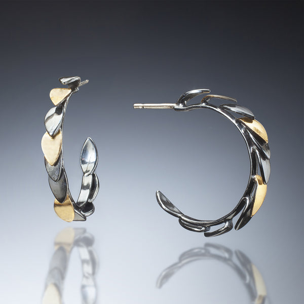 Mixed Metal Leaf Hoops (black) - Kinzig Design Studios