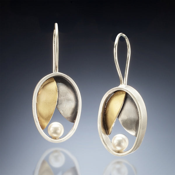 Mixed Metal Oval Leaf Wire Earrings - Kinzig Design Studios