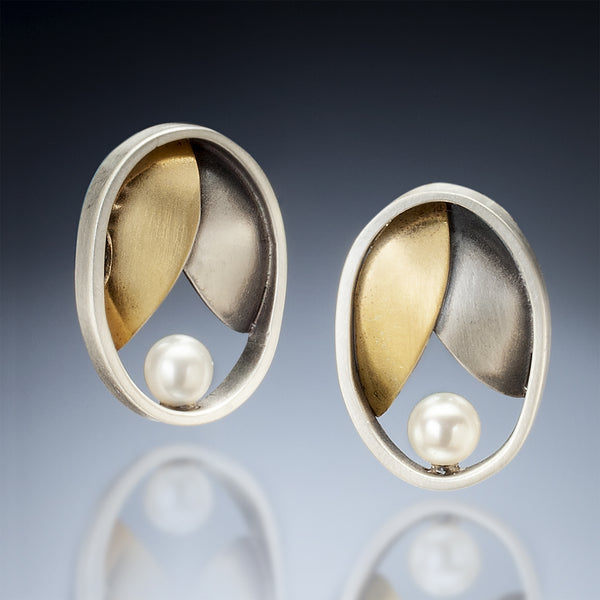 Mixed Metal Oval Leaf Earrings - Kinzig Design Studios
