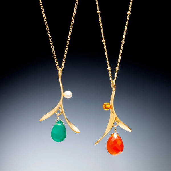 Branch Pendant with Drop (gold) - Kinzig Design Studios