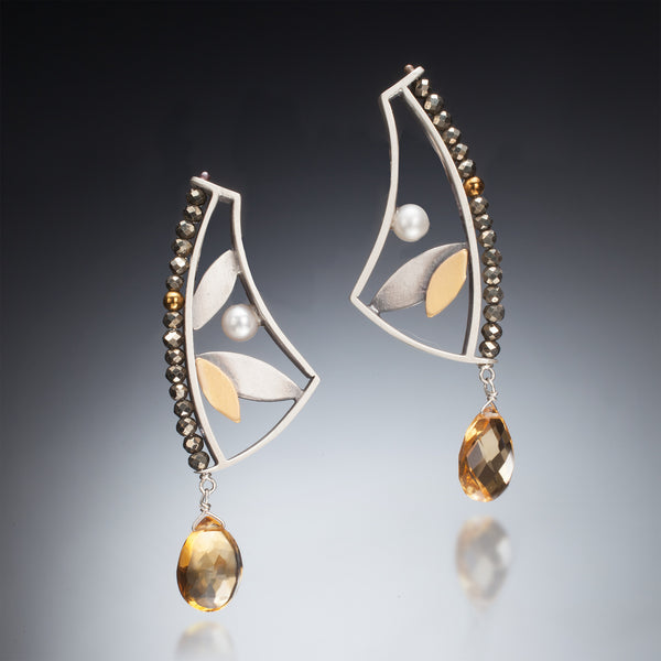 Mixed Metal Earrings with Drop - Kinzig Design Studios