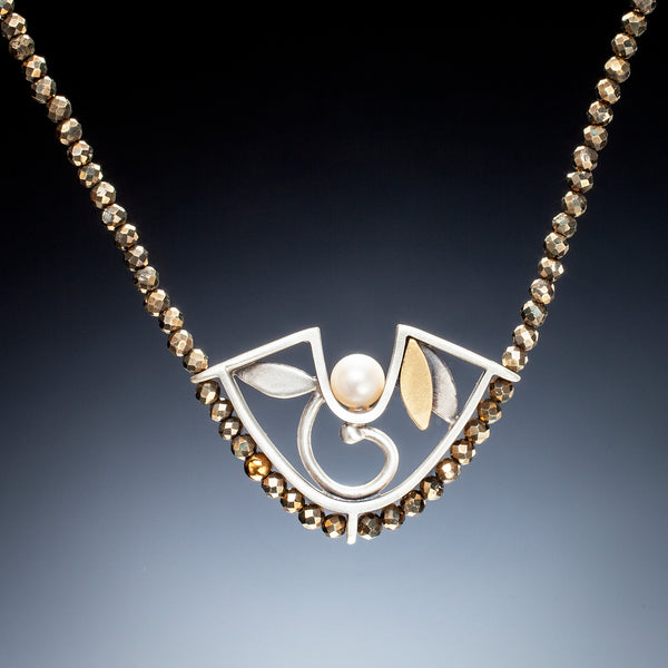 Mixed Metal Fan Necklace with Beads - Kinzig Design Studios