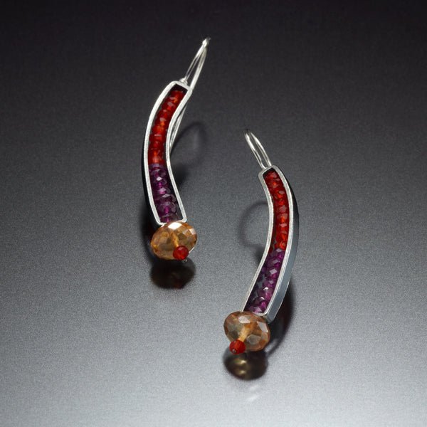 Gemstone Curve Earrings (red)