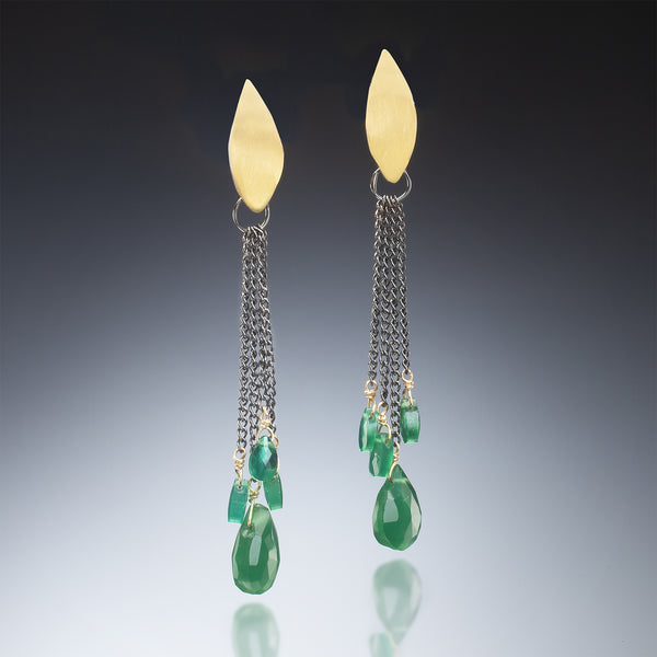Gold Earrings with Green Drops - Kinzig Design Studios