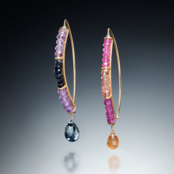 Gemstone Curve Earrings with Drop (gold) - Kinzig Design Studios