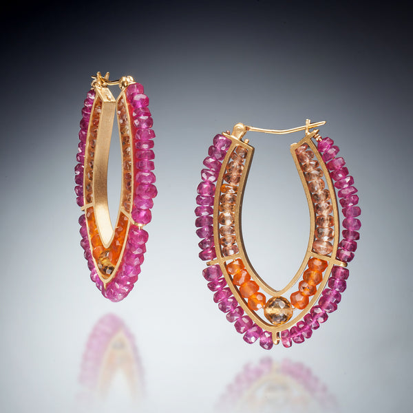 Gemstone double Hoop Earrings (gold red) - Kinzig Design Studios
