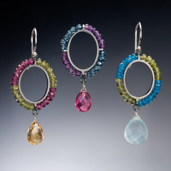Gemstone Circle Earrings with Drop - Kinzig Design Studios