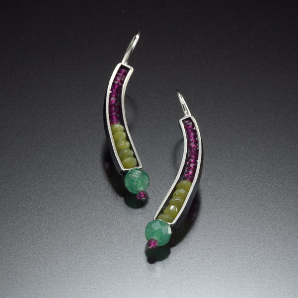 Gemstone Curve Earrings (green) - Kinzig Design Studios