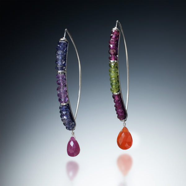Gemstone Curve Earrings with Drop - Kinzig Design Studios