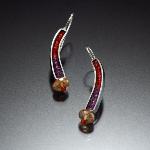 Gemstone Curve Earrings (red) - Kinzig Design Studios