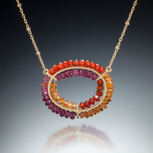 Gemstone Double Circle Necklace (gold, red) - Kinzig Design Studios