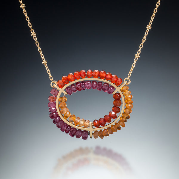 Gemstone Double Circle Necklace (gold, red) - Kinzig Design Studios