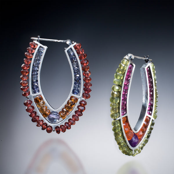 Gemstone Double Hoop Earrings (red & green) - Kinzig Design Studios