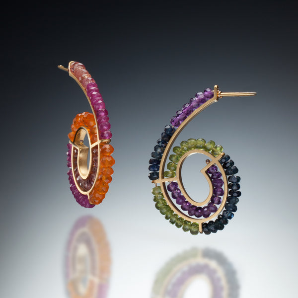 Gemstone Spiral Earrings (gold) - Kinzig Design Studios