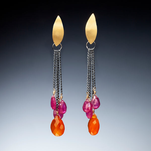 Gold Earrings with Pink and Orange Drops - Kinzig Design Studios