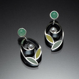 Leaf and Pearl Earrings (blue) - Kinzig Design Studios