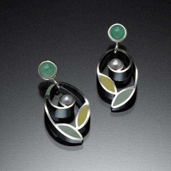 Leaf and Pearl Earrings (blue) - Kinzig Design Studios