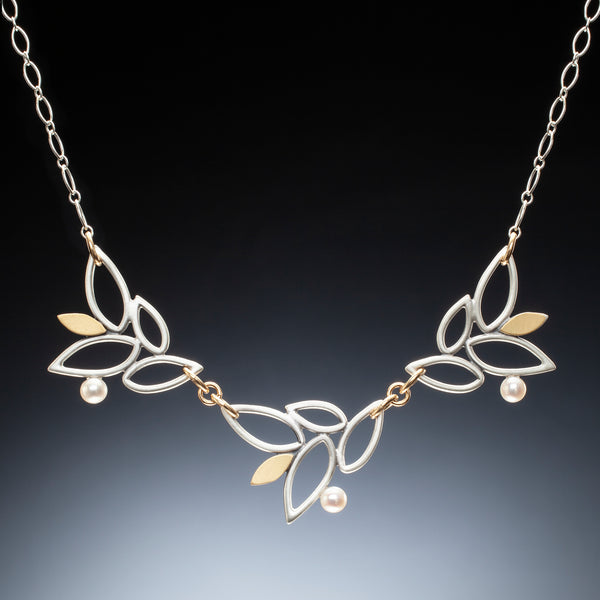 Mixed Metal Lace Leaf Necklace - Kinzig Design Studios