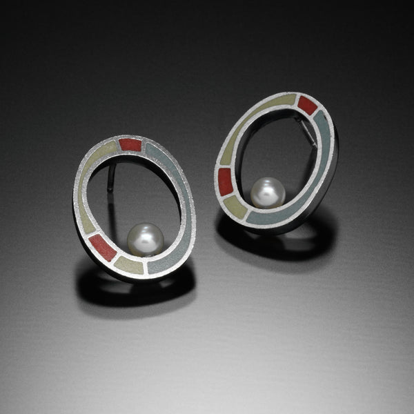 Oval Earrings with Pearl (blue) - Kinzig Design Studios
