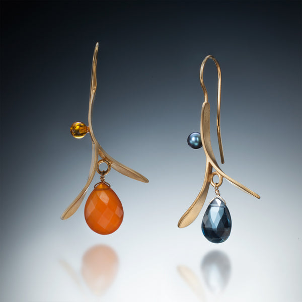 Branch Earrings with Drop (gold) - Kinzig Design Studios