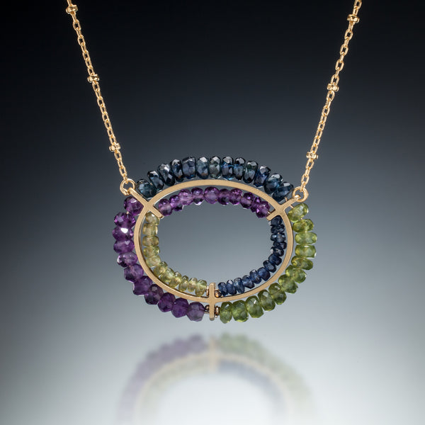 Gemstone Double Circle Necklace (gold blue) - Kinzig Design Studios