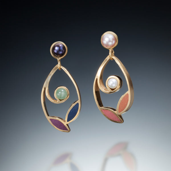 Leaf and Pearl Earrings (gold) - Kinzig Design Studios