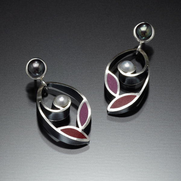 Leaf and Pearl Earrings (red) - Kinzig Design Studios