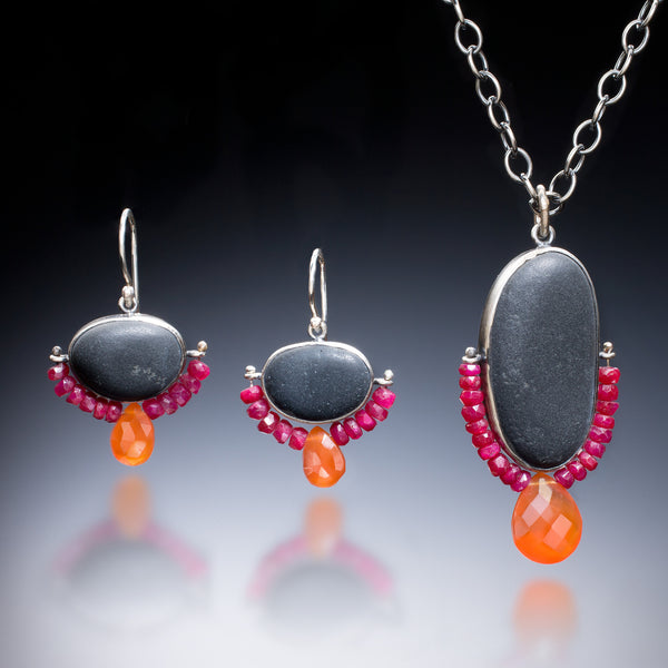 Ruby Rock Earrings and Necklace - Kinzig Design Studios